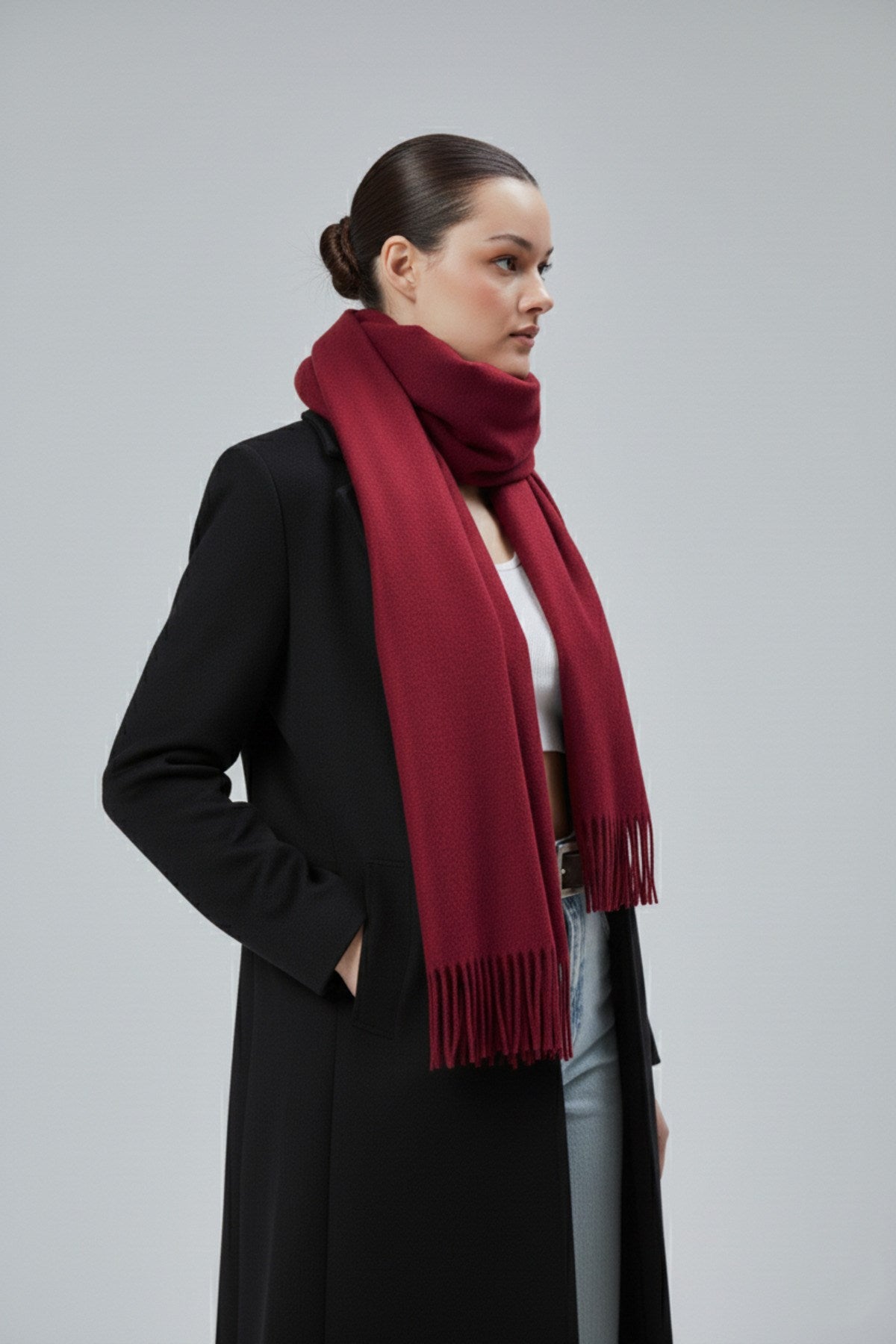 Kadın Yumuşak Dokulu Akrilik Basic Kışlık Şal Bordo