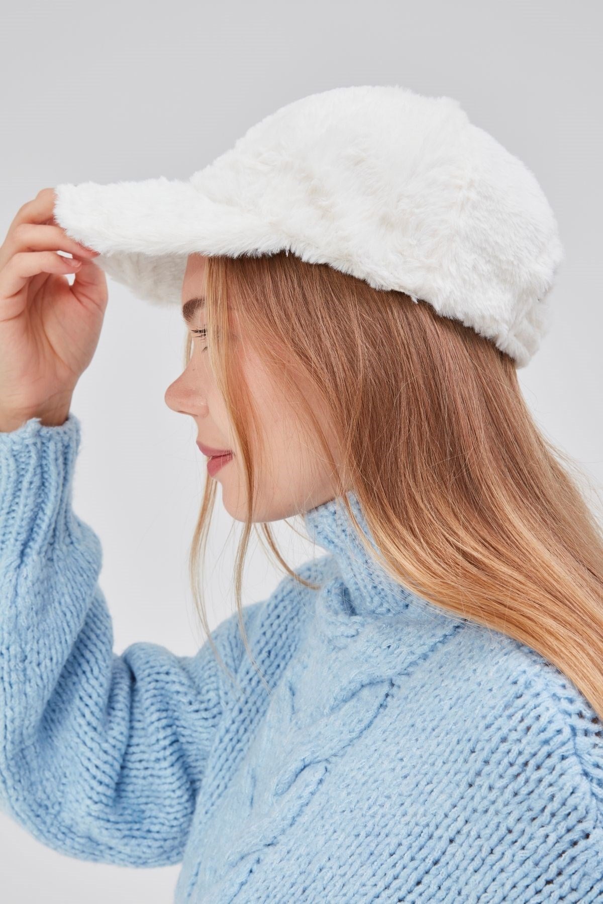 Kışlık Tüylü Kadın Peluş Kep Şapka Bezbol Standart Şapka