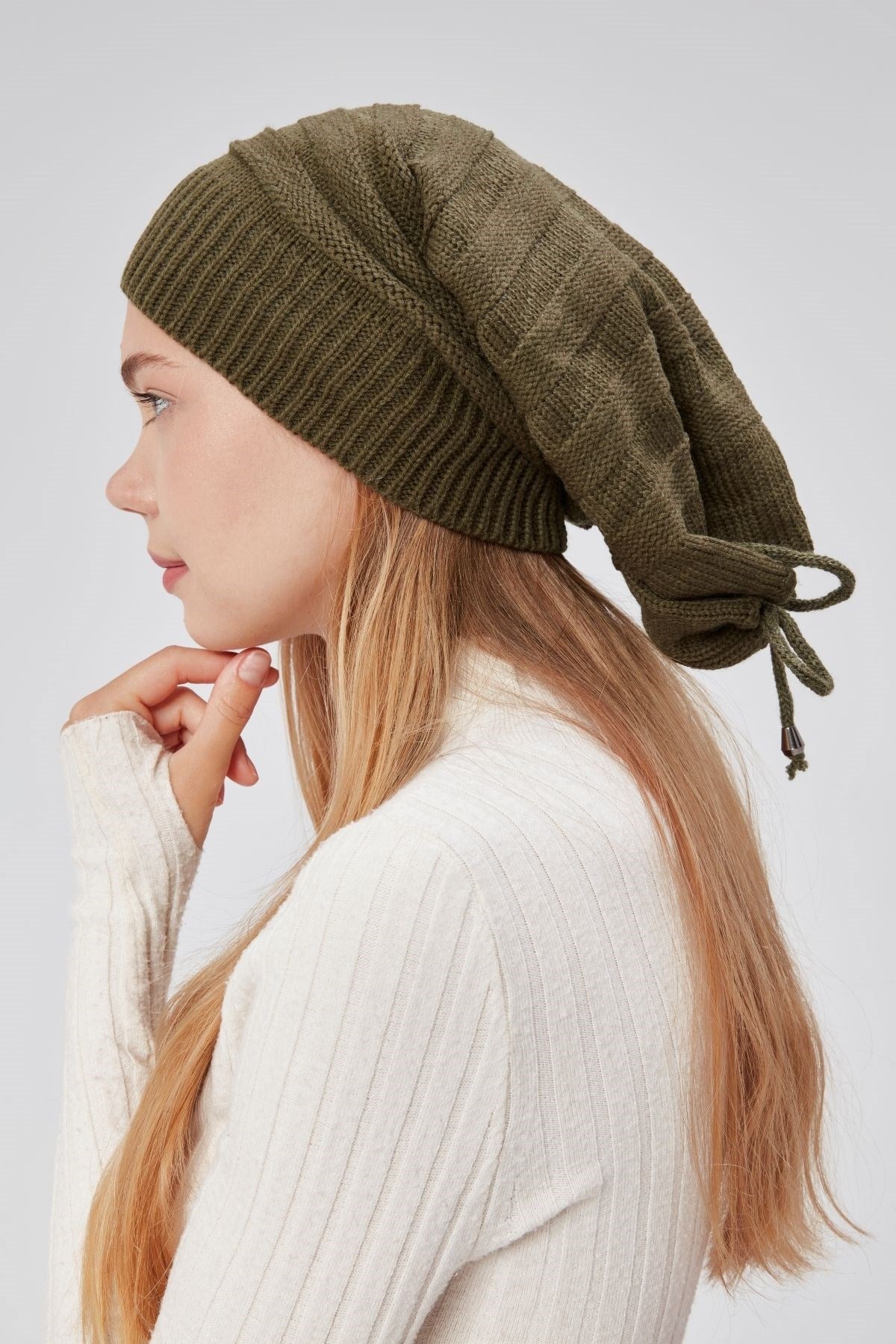 Kadın Triko Örgü Bere Boyunluk Outdoor Boyunluk Yeşil