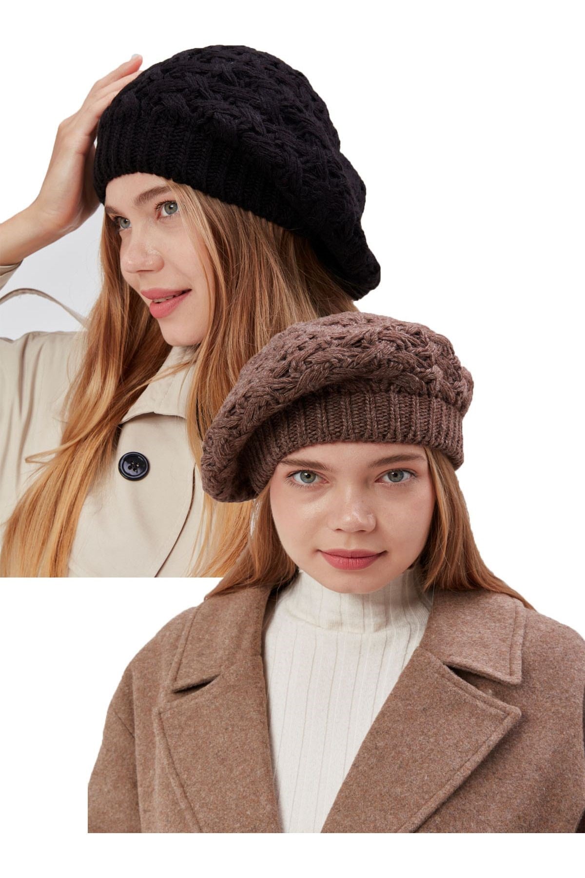 2li Kadın Kışlık Şık Triko Ressam Örgü Bere 2 Adet