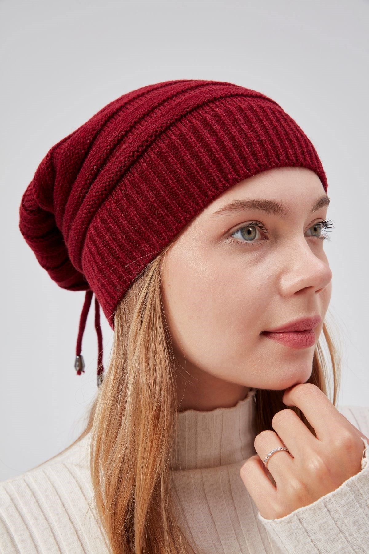 Kadın Triko Örgü Bere Boyunluk Outdoor Boyunluk Kırmızı