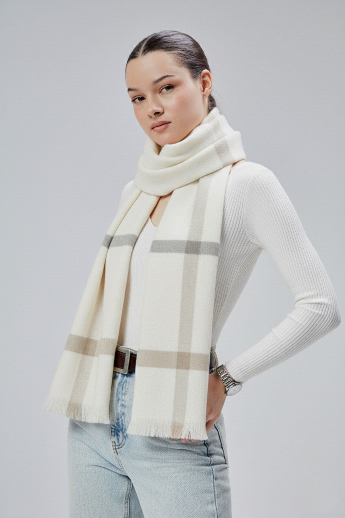 Kadın Yumuşak Dokulu Akrilik Basic Çizgili Kışlık Şal