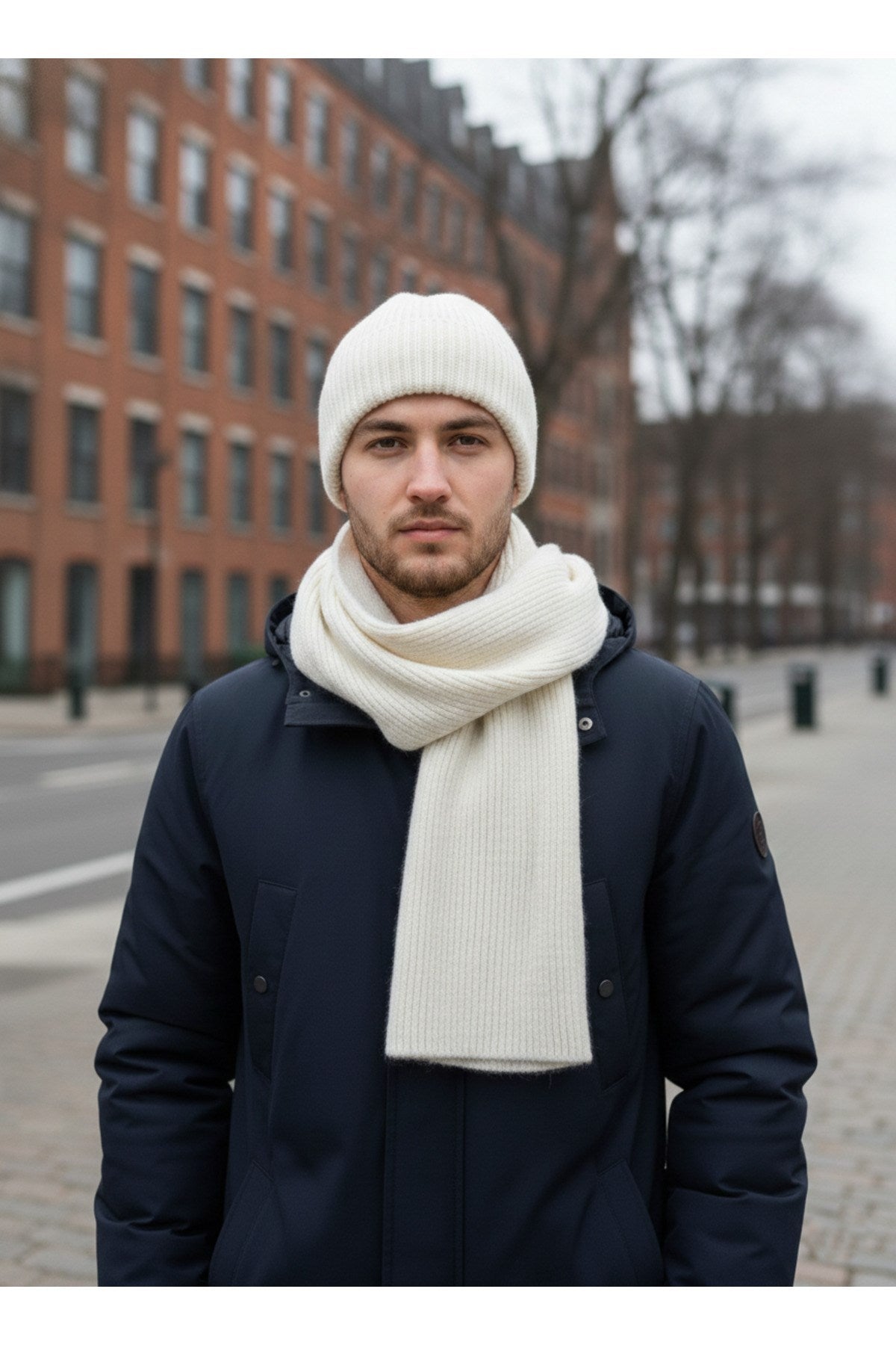 Erkek Yün Kışlık Selanik Örme Bere Atkı İkili Set Takım