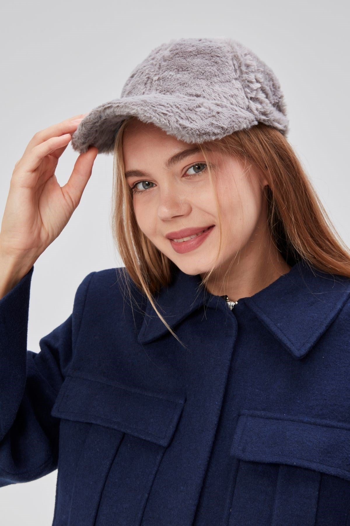 Kışlık Tüylü Kadın Peluş Kep Şapka Bezbol Standart Şapka