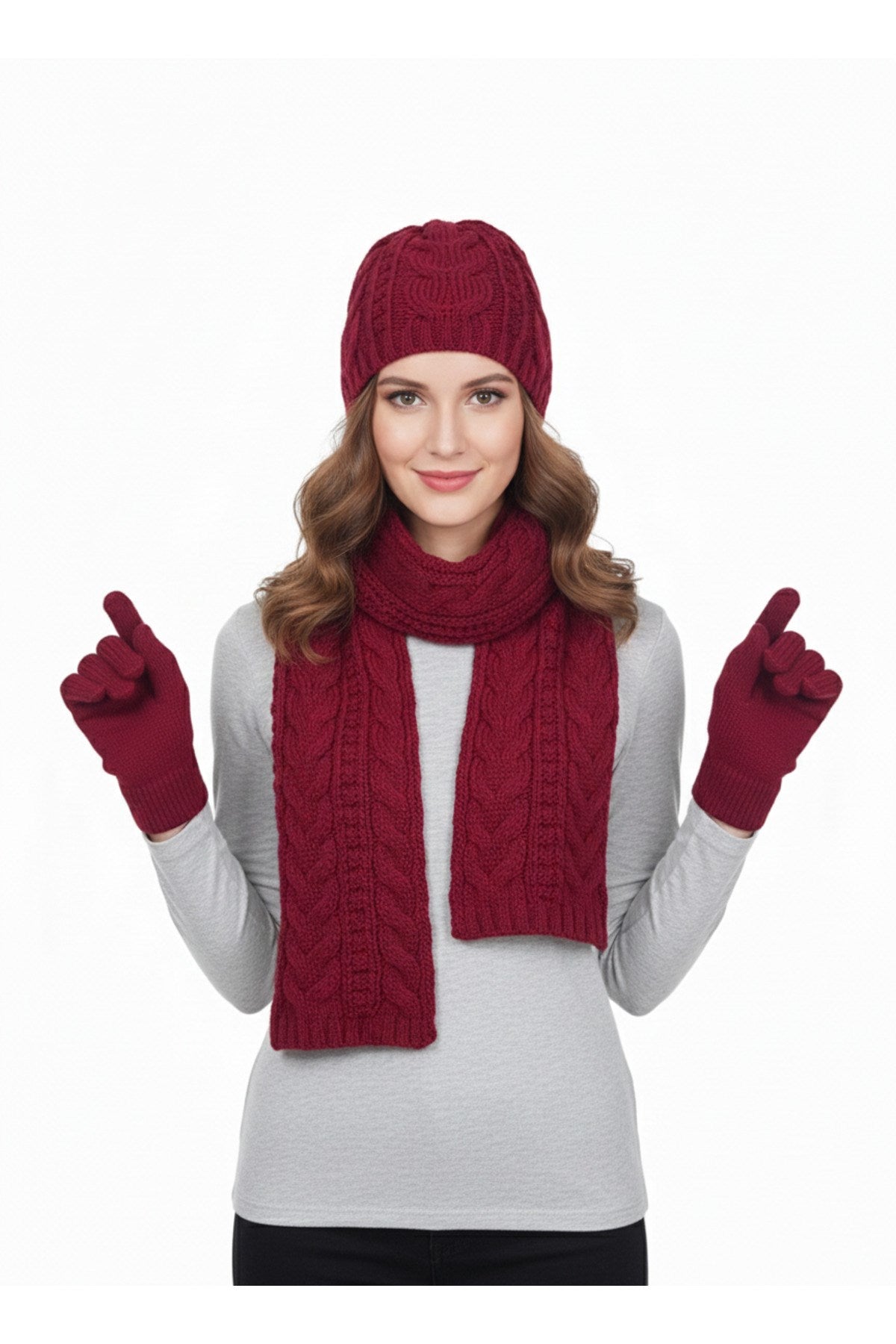 Kadın Kışlık Lüks Örgü Bere, Atkı ve Eldiven Takımı