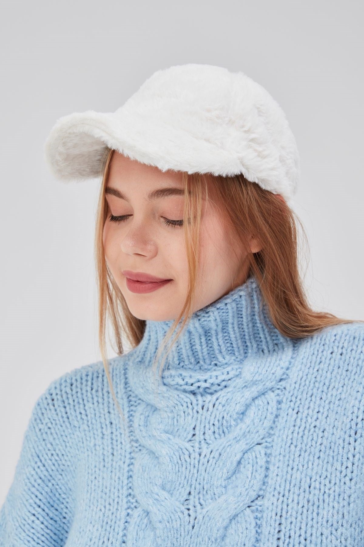 Kışlık Tüylü Kadın Peluş Kep Şapka Bezbol Standart Şapka