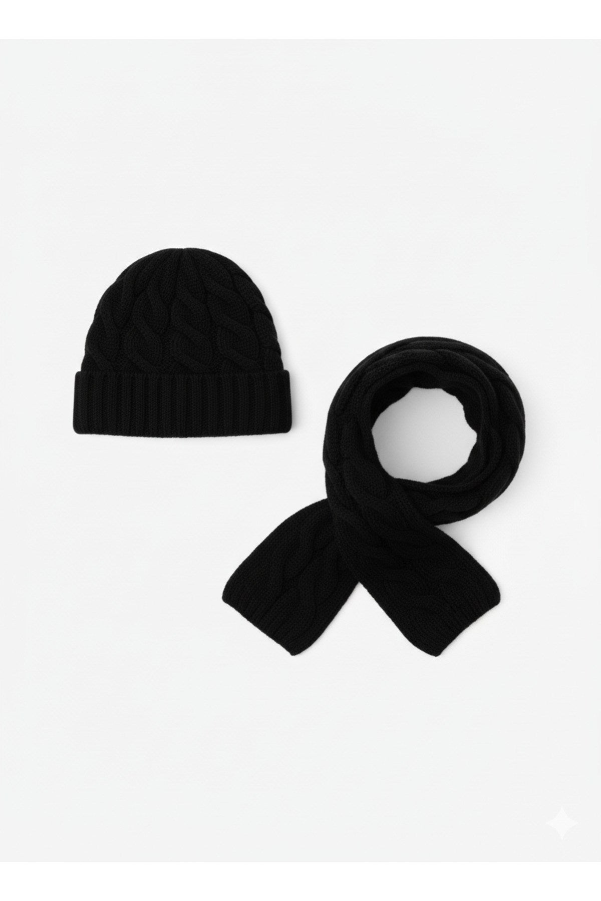 Kadın Yün Kışlık Şık Örme Bere ve Atkı İkili Set Takım