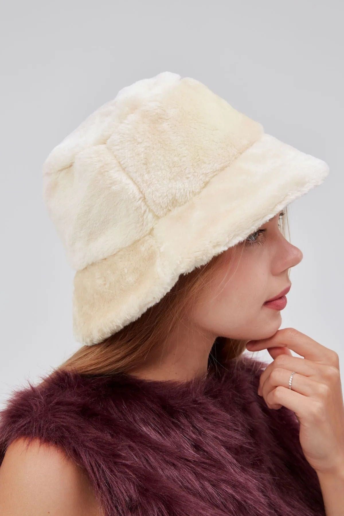 Şık Kadın Peluş Kova  Balıkçı Bucket Kışlık Şapka