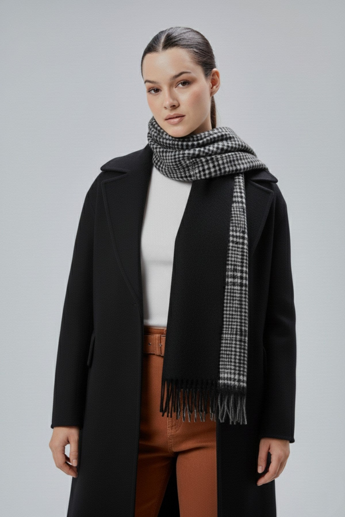 Kadın Yumuşak Dokulu Ekose Model Kışlık Çift Taraflı Şal Atkı
