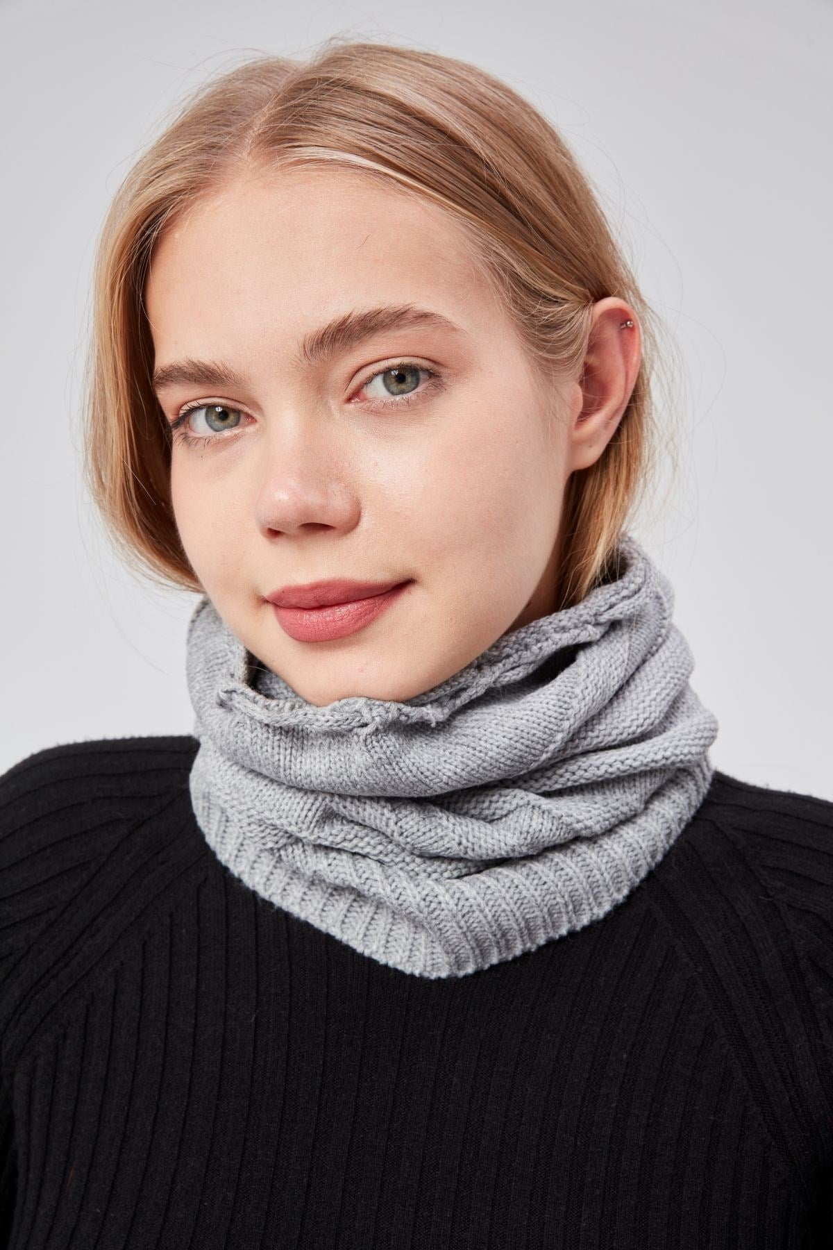 Kadın Triko Örgü Bere Boyunluk Outdoor Boyunluk Kırmızı