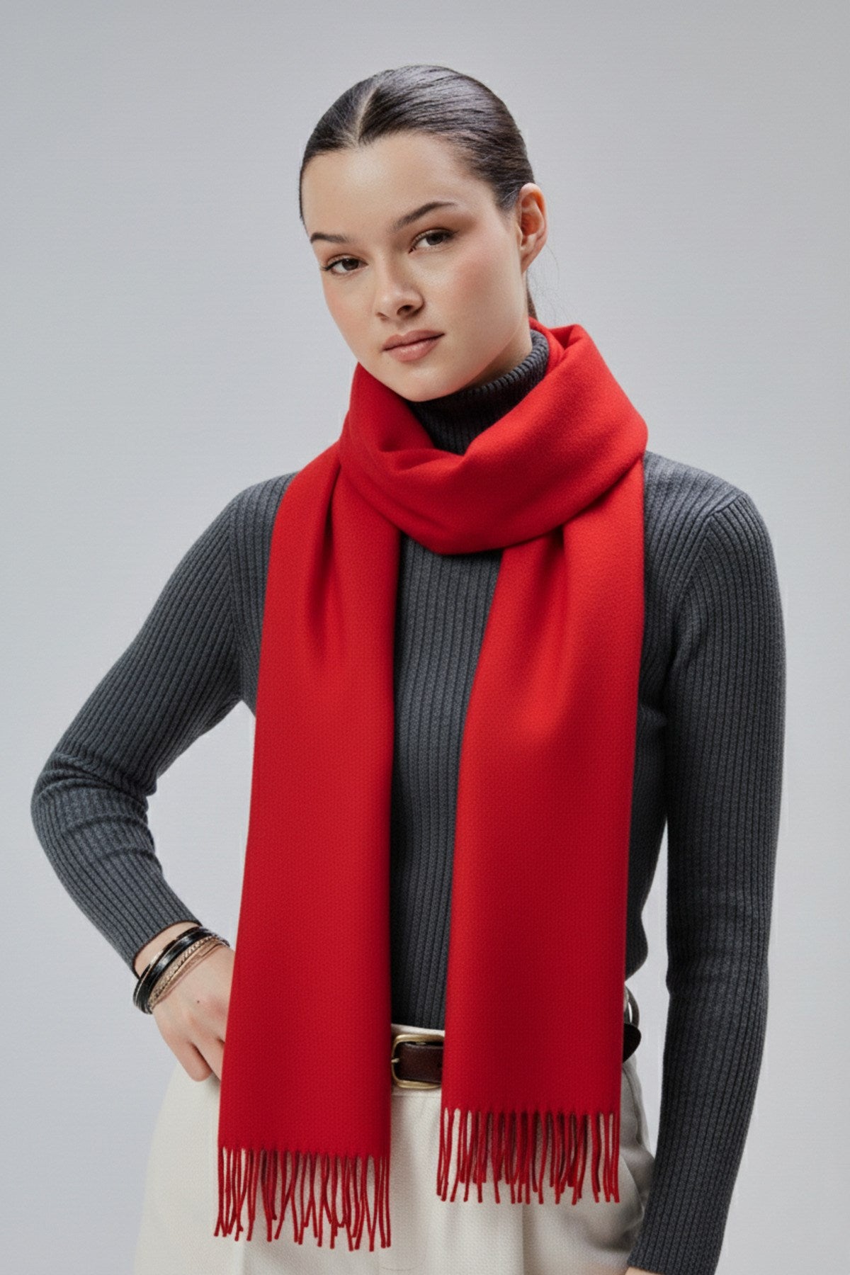 Kadın Yumuşak Dokulu Akrilik Basic Kışlık Şal Kırmızı