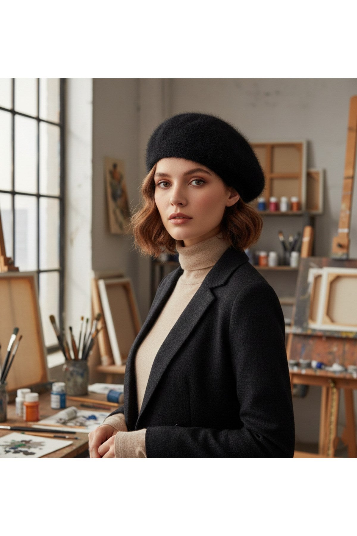 Fransız Tüylü Peluş Ressam Bere Kadın Şapka