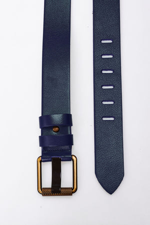 Derikem Erkek %100 Hakiki Deri Sarı Borulu 4,5 Cm Kot Kemeri Lacivert