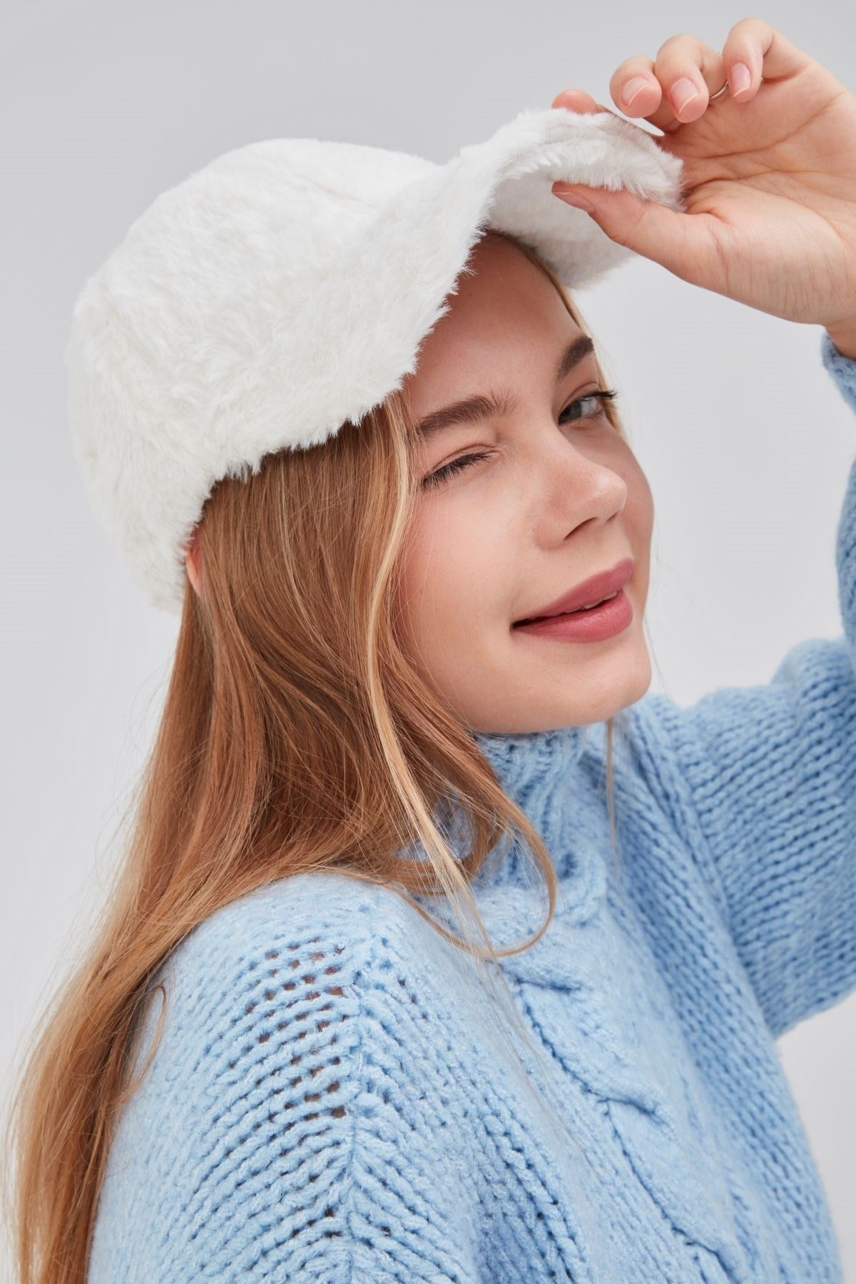 Kışlık Tüylü Kadın Peluş Kep Şapka Bezbol Standart Şapka