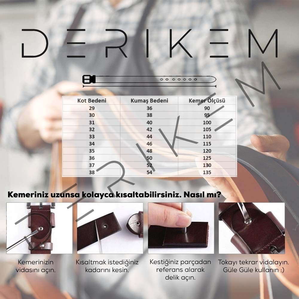 derikem Otomatik Tokalı Deliksiz %100 Hakiki Manda Derisi Klasik Erkek Kemeri Çekme Tokalı