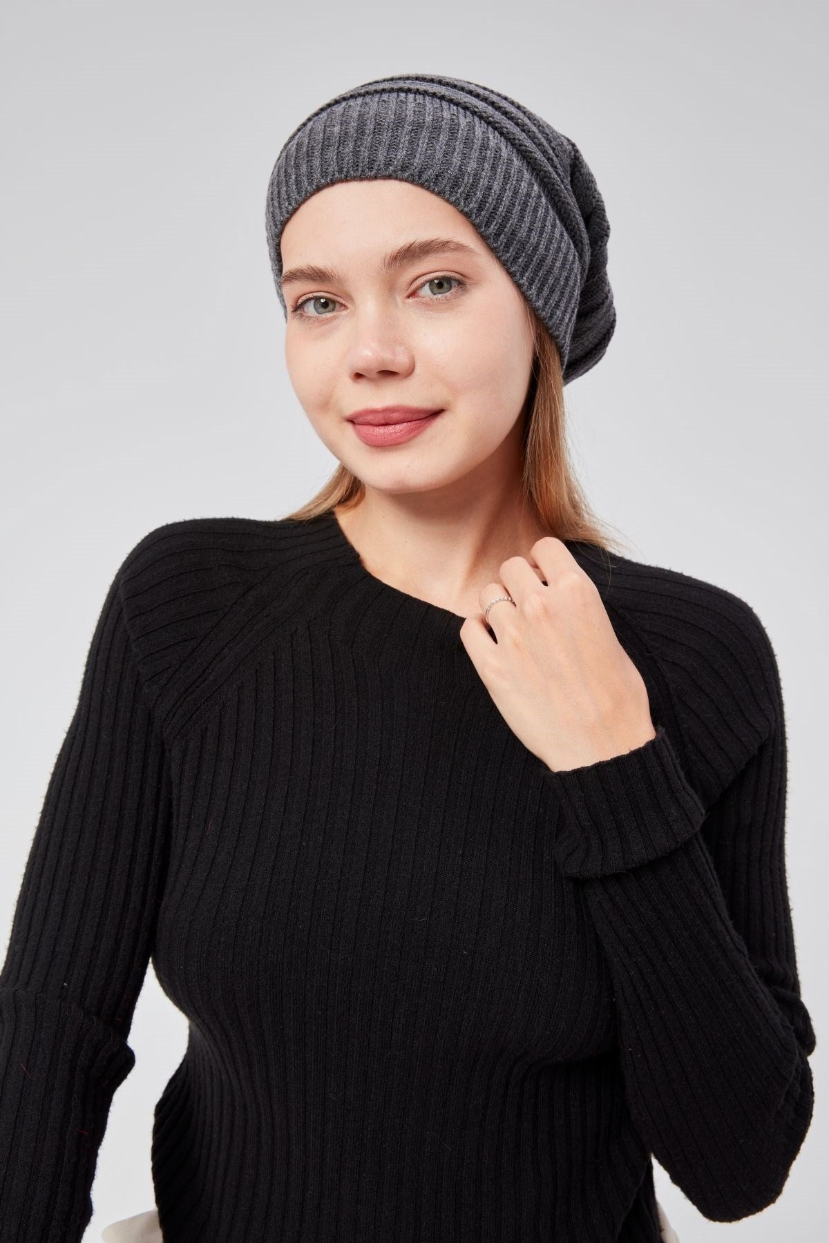 Kadın Triko Örgü Bere Boyunluk Outdoor Boyunluk Kırmızı