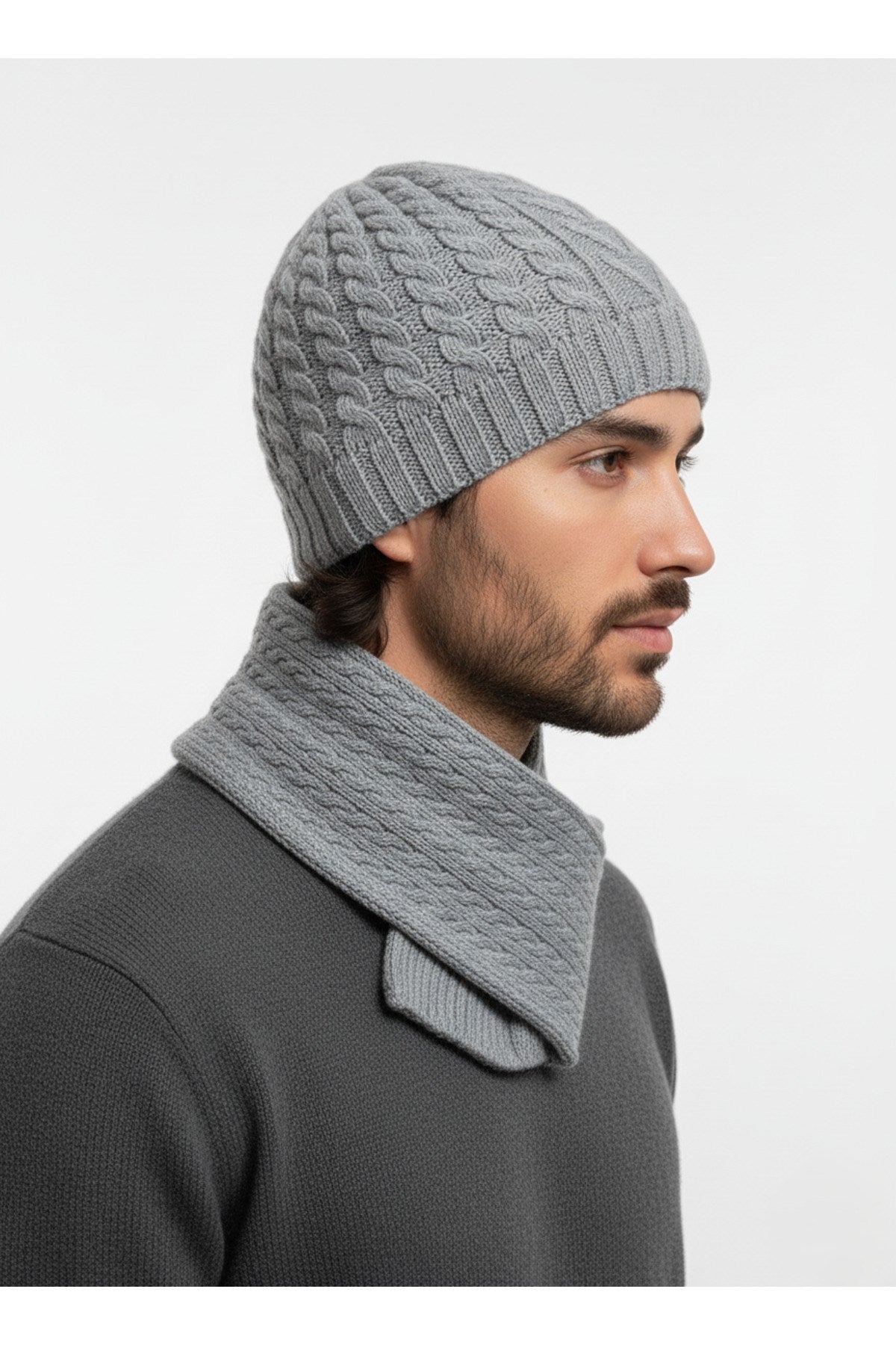 Erkek Yün Kışlık Örme Bere Atkı İkili Set Takım