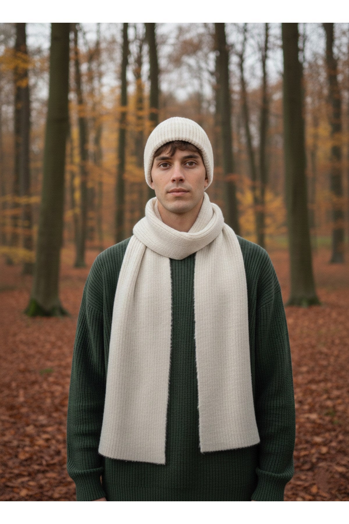 Erkek Yün Kışlık Selanik Örme Bere Atkı İkili Set Takım