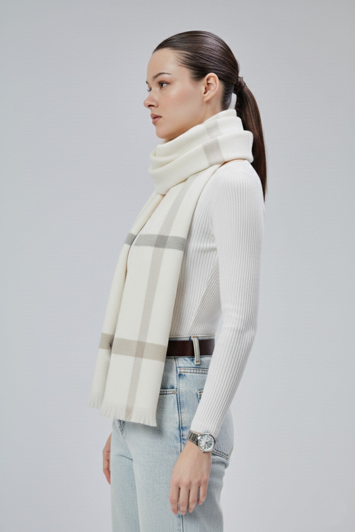 Kadın Yumuşak Dokulu Akrilik Basic Çizgili Kışlık Şal