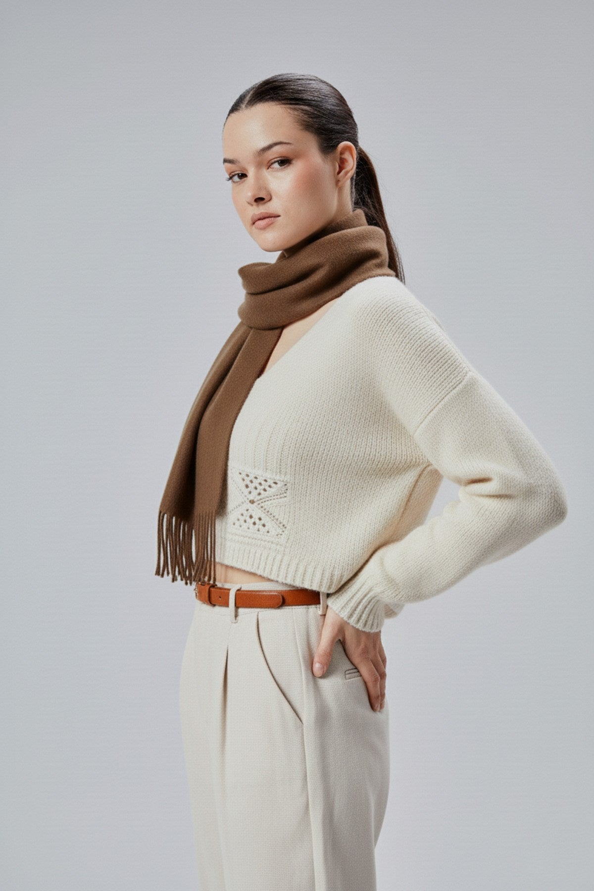 Kadın Yumuşak Dokulu Akrilik Basic Kışlık Şal Kahverengi