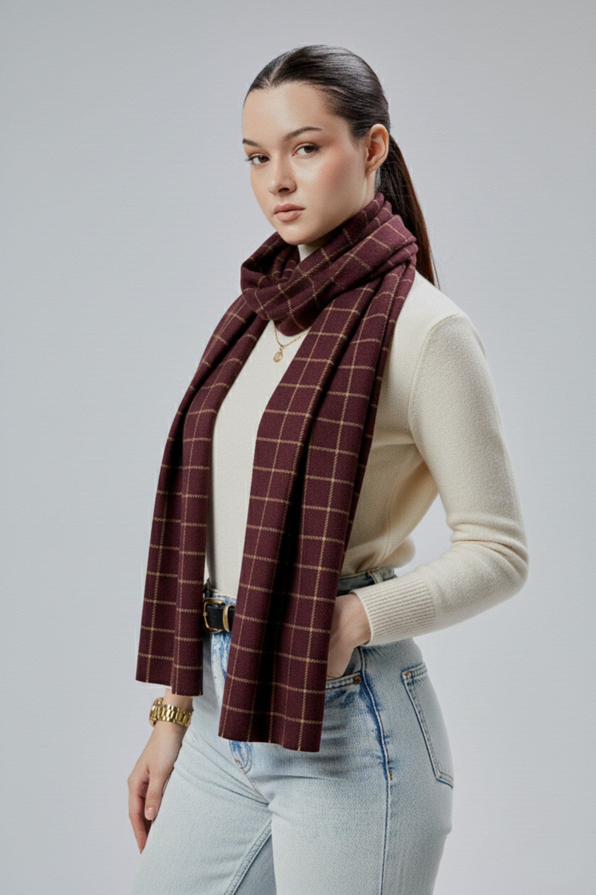 Kadın Yumuşak Dokulu Ekose Model Kışlık Şal