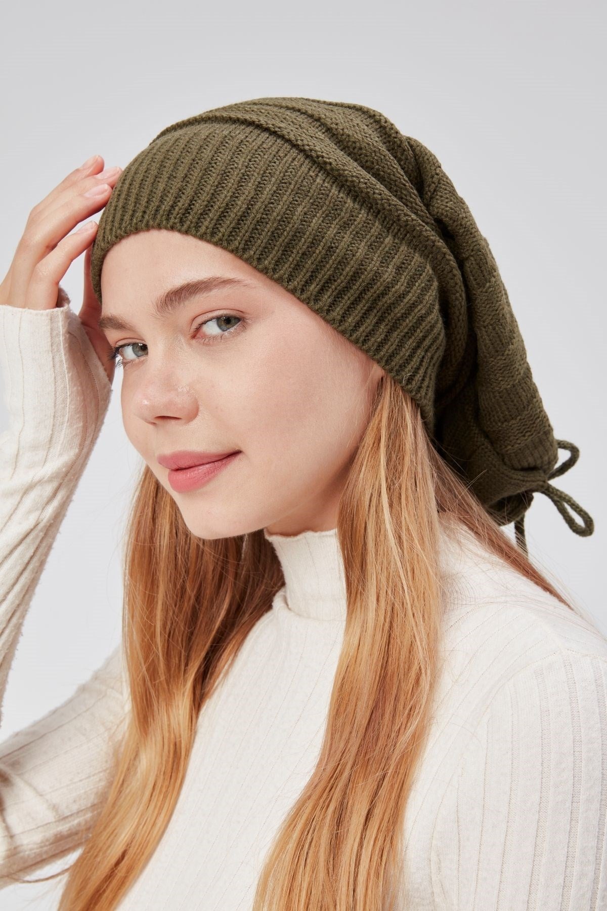 Kadın Triko Örgü Bere Boyunluk Outdoor Boyunluk Yeşil