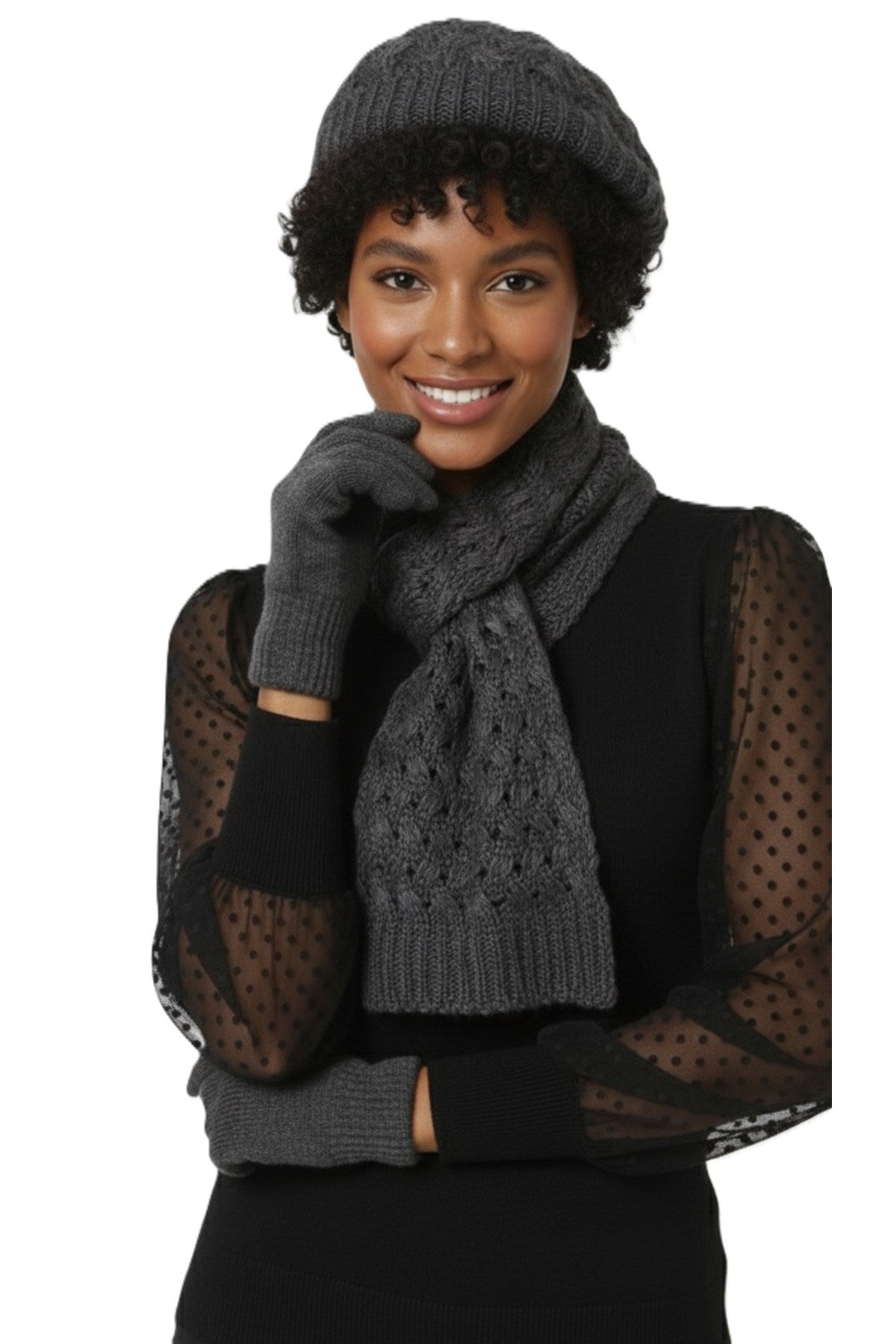 Kadın Kışlık Örgü Bere, Atkı ve Eldiven Takımı