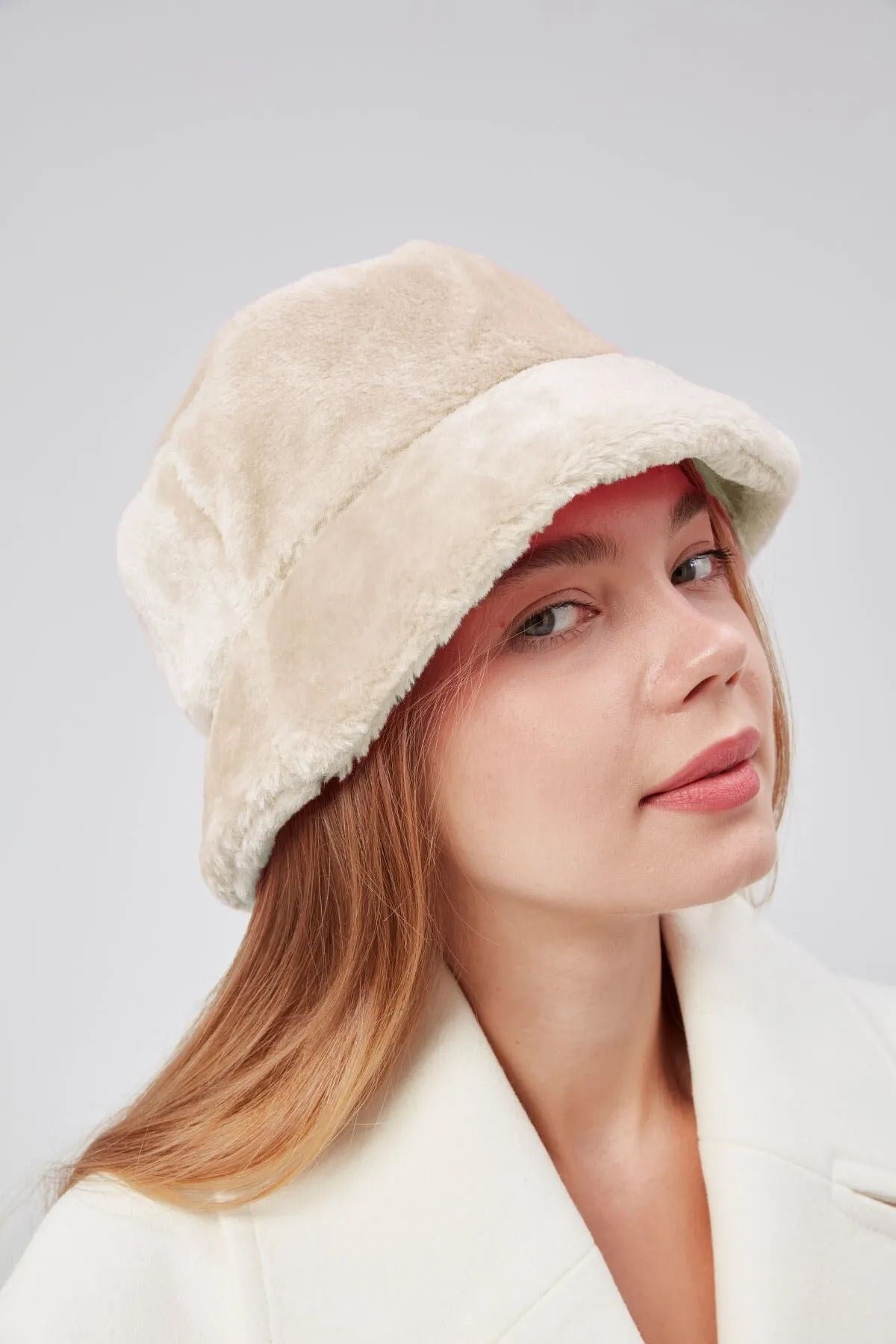 Şık Kadın Peluş Kova  Balıkçı Bucket Kışlık Şapka