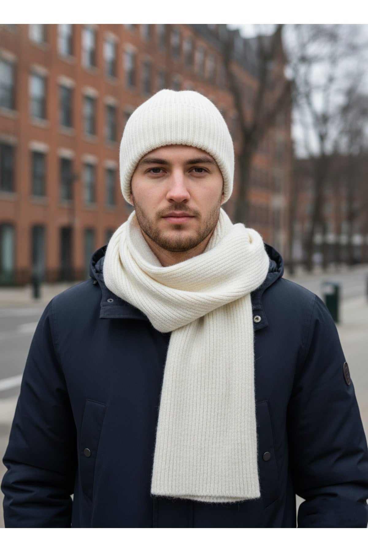 Erkek Yün Kışlık Selanik Örme Bere Atkı İkili Set Takım