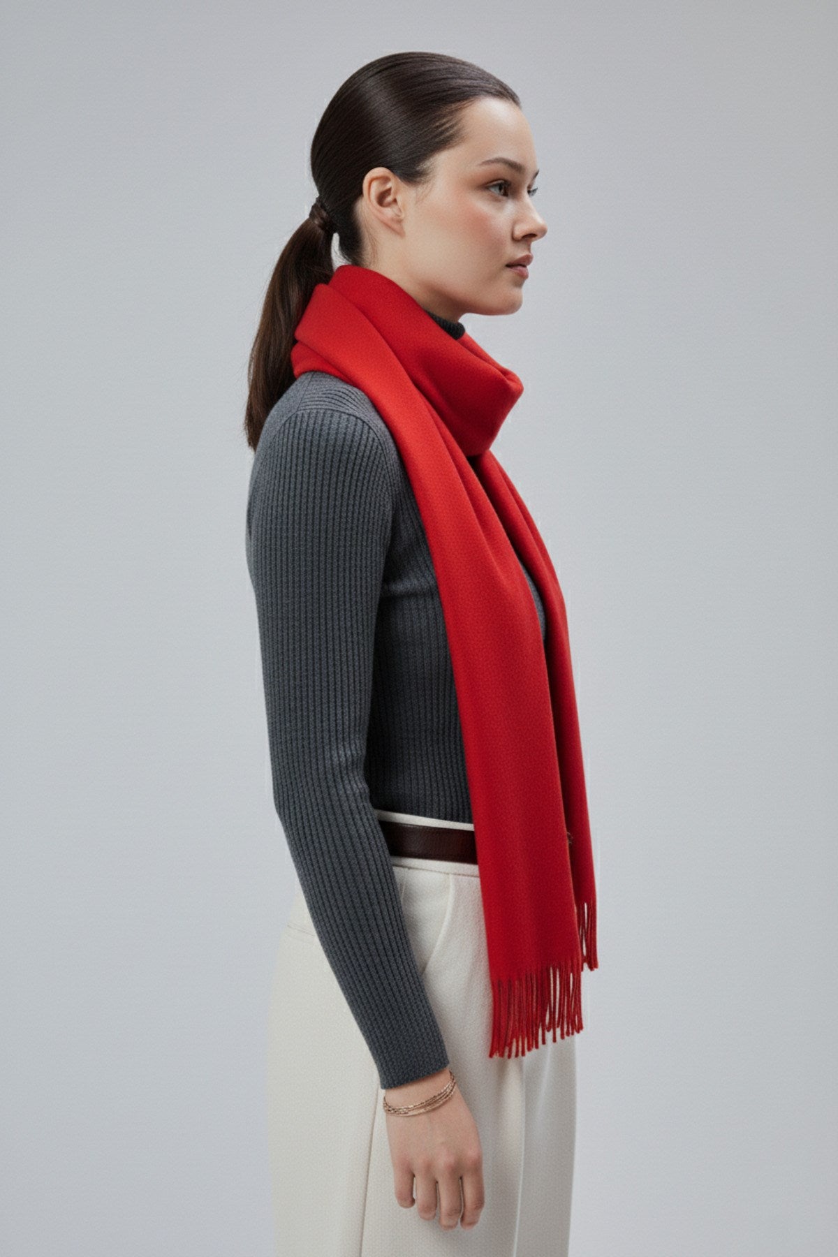 Kadın Yumuşak Dokulu Akrilik Basic Kışlık Şal Kırmızı