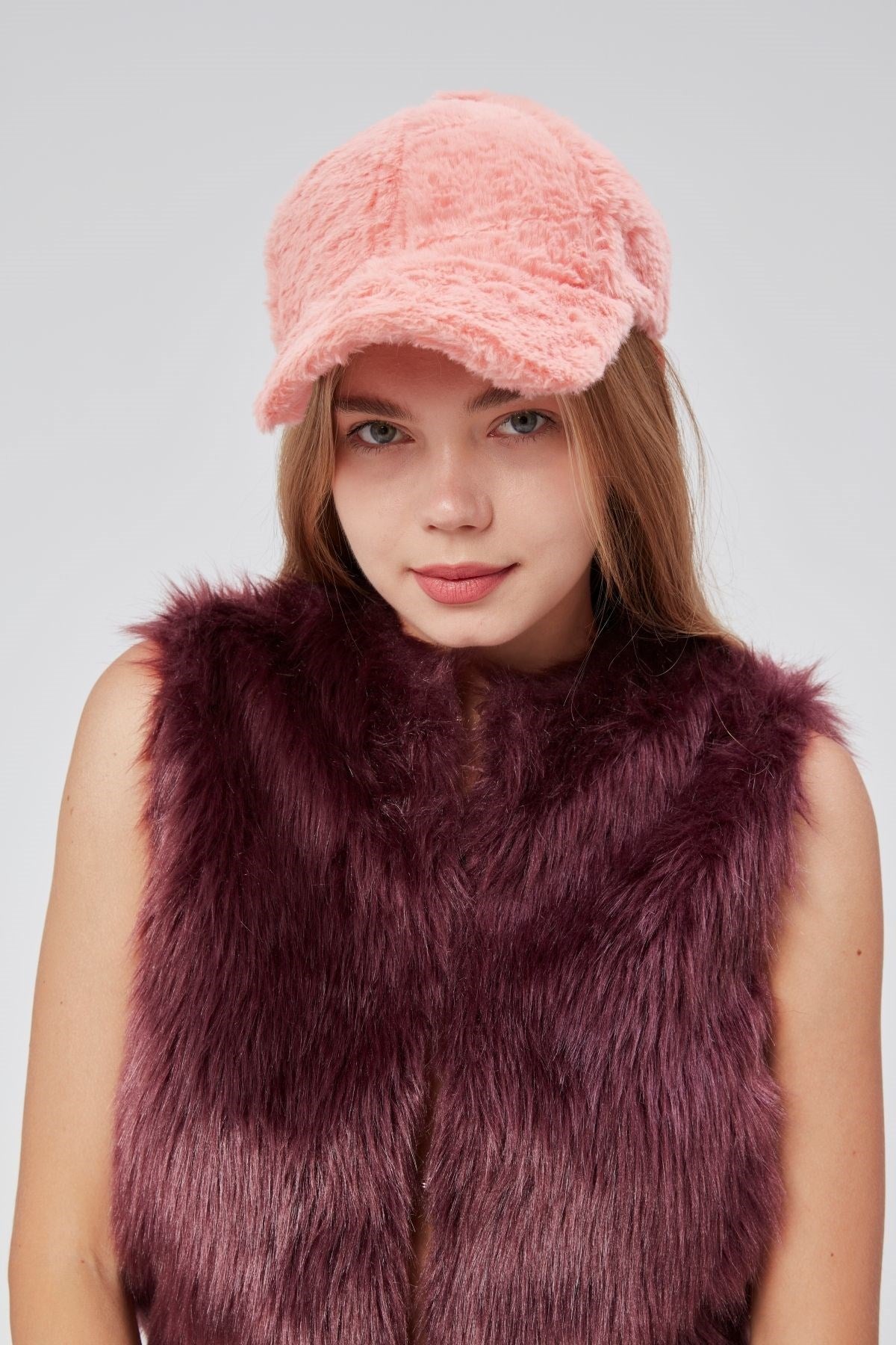 Kışlık Tüylü Kadın Peluş Kep Şapka Bezbol Standart Şapka