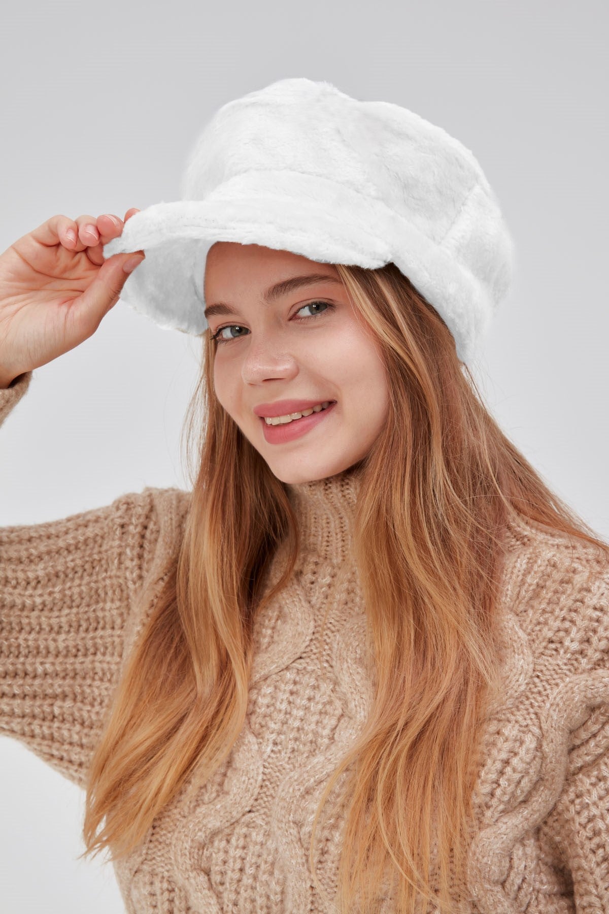 derikem Kadın Peluş Kasket Gazeteci Kışlık Şapka