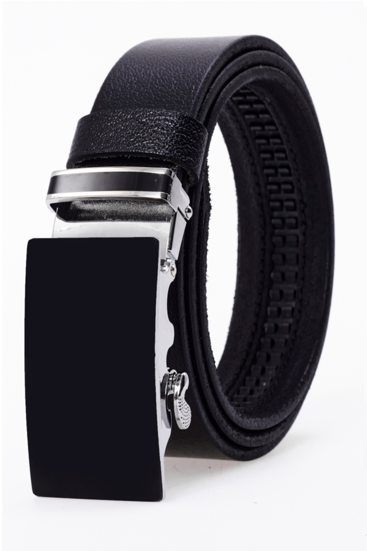 derikem Otomatik Tokalı Deliksiz %100 Hakiki Manda Derisi Klasik Erkek Kemeri Siyah Aynalı