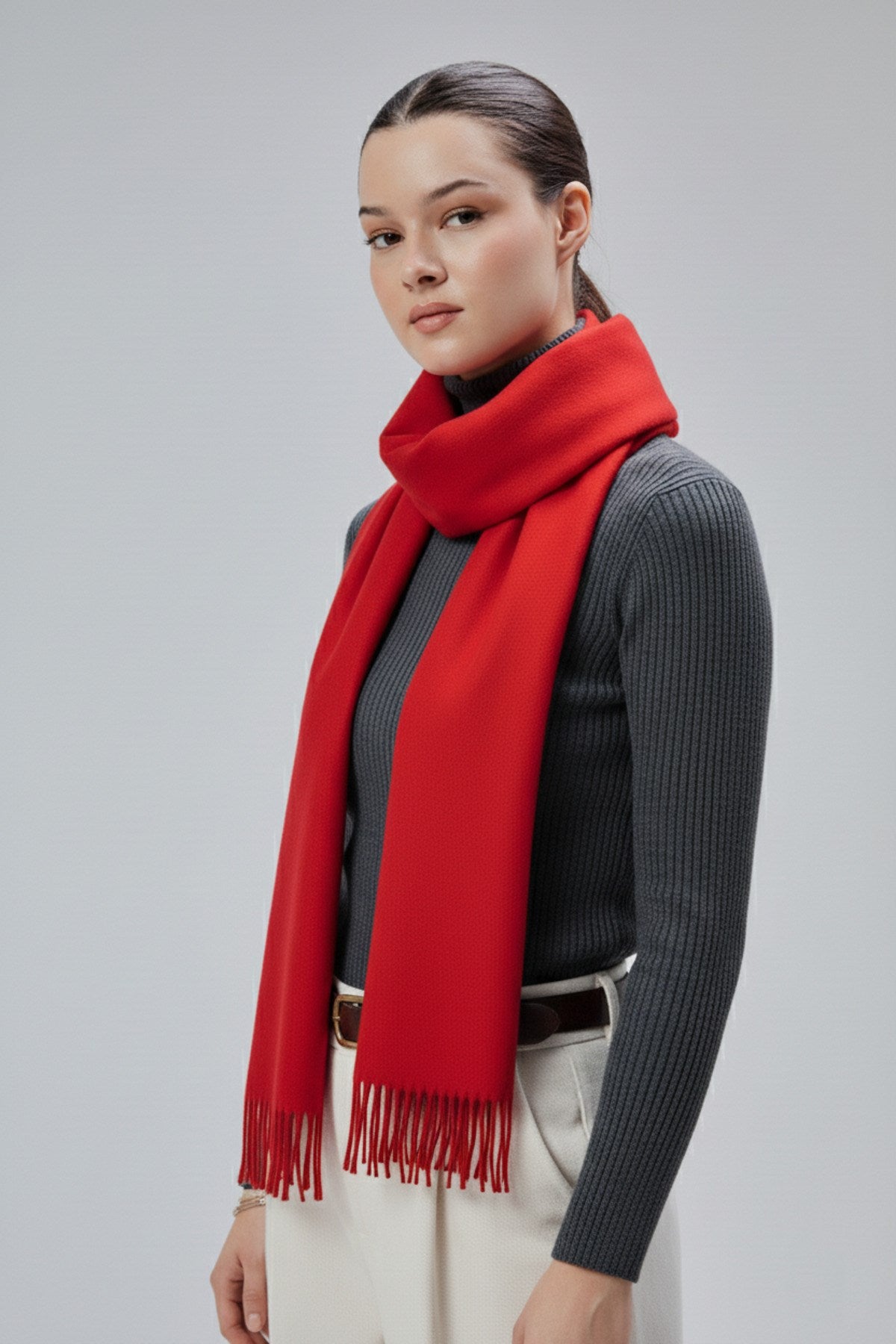 Kadın Yumuşak Dokulu Akrilik Basic Kışlık Şal Kırmızı