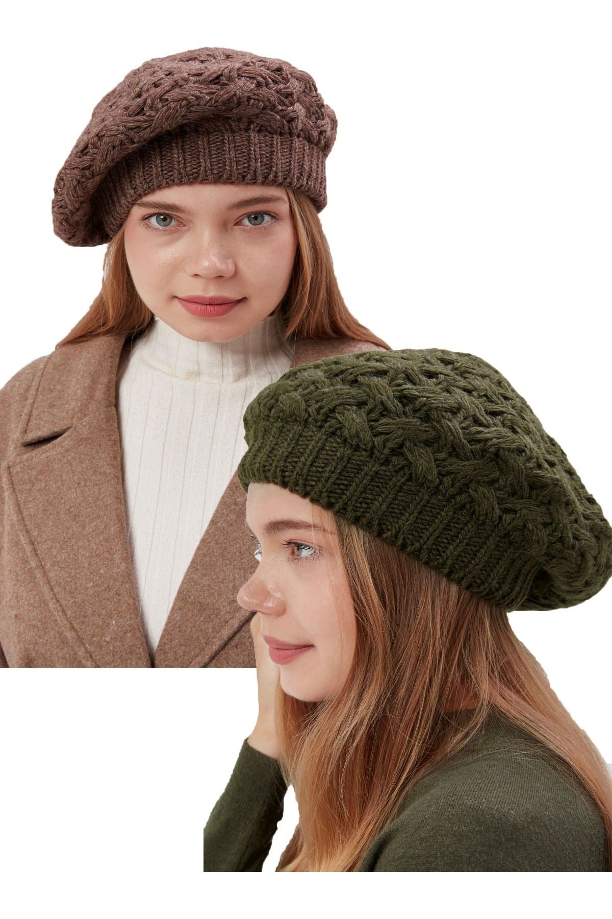 2li Kadın Kışlık Şık Triko Ressam Örgü Bere 2 Adet