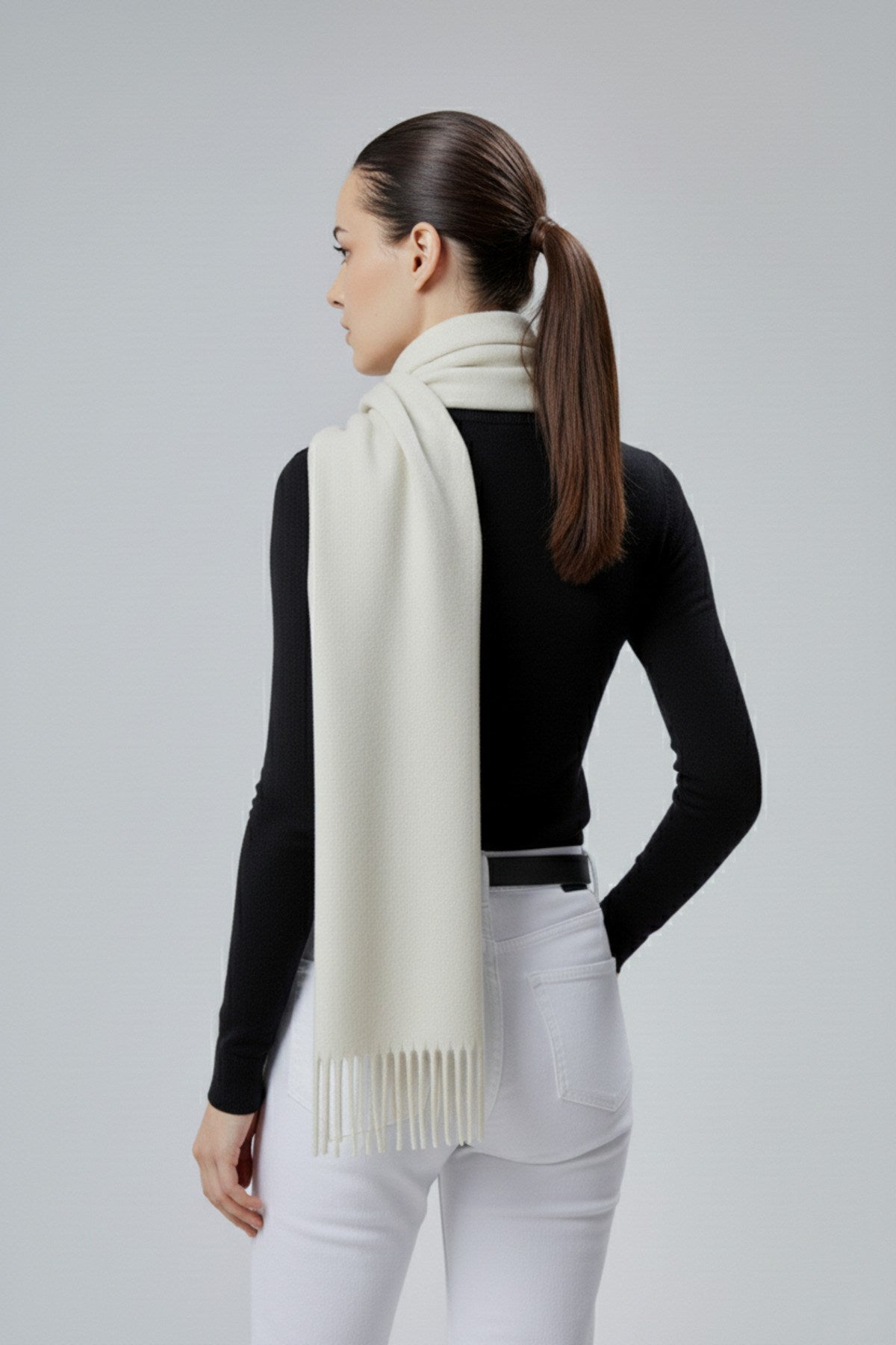 Kadın Yumuşak Dokulu Akrilik Basic Kışlık Şal Ekru