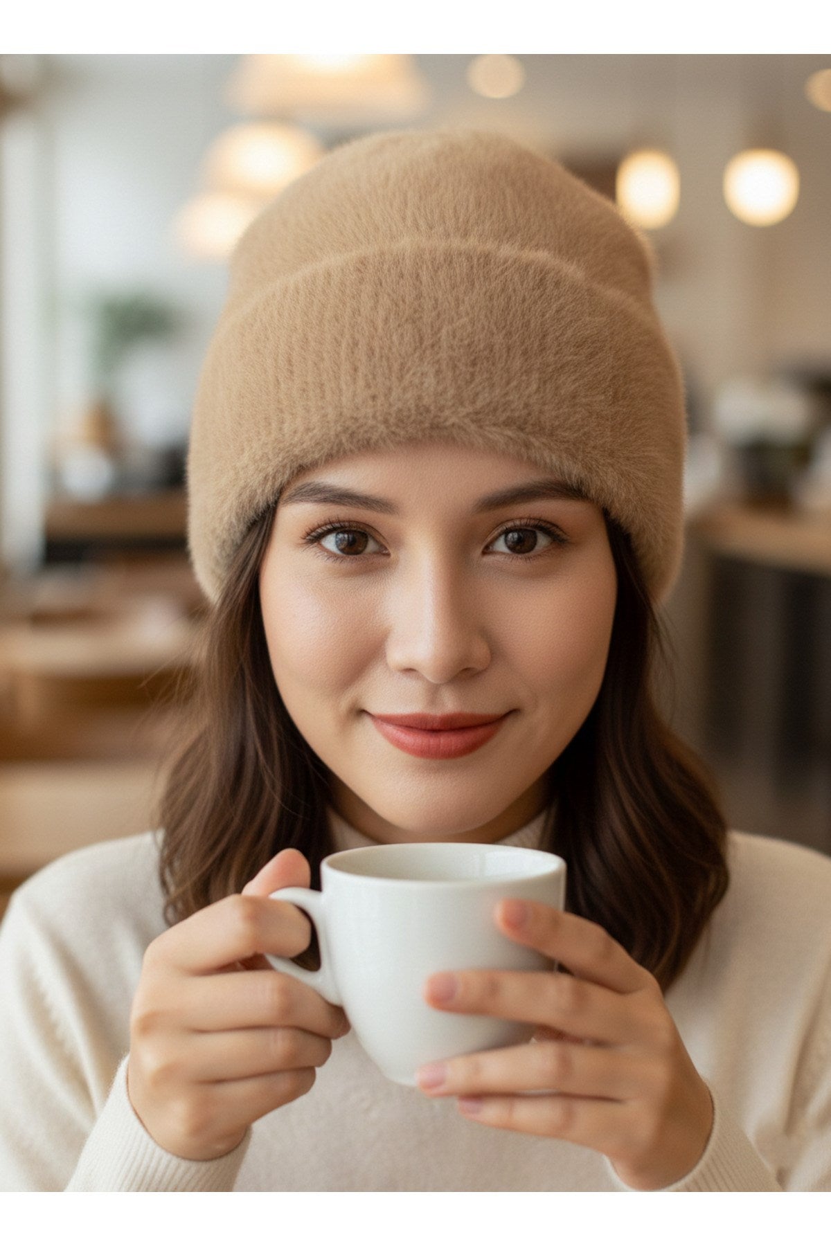 2'Li Kadın Tüylü Yumuşak Peluş Bere