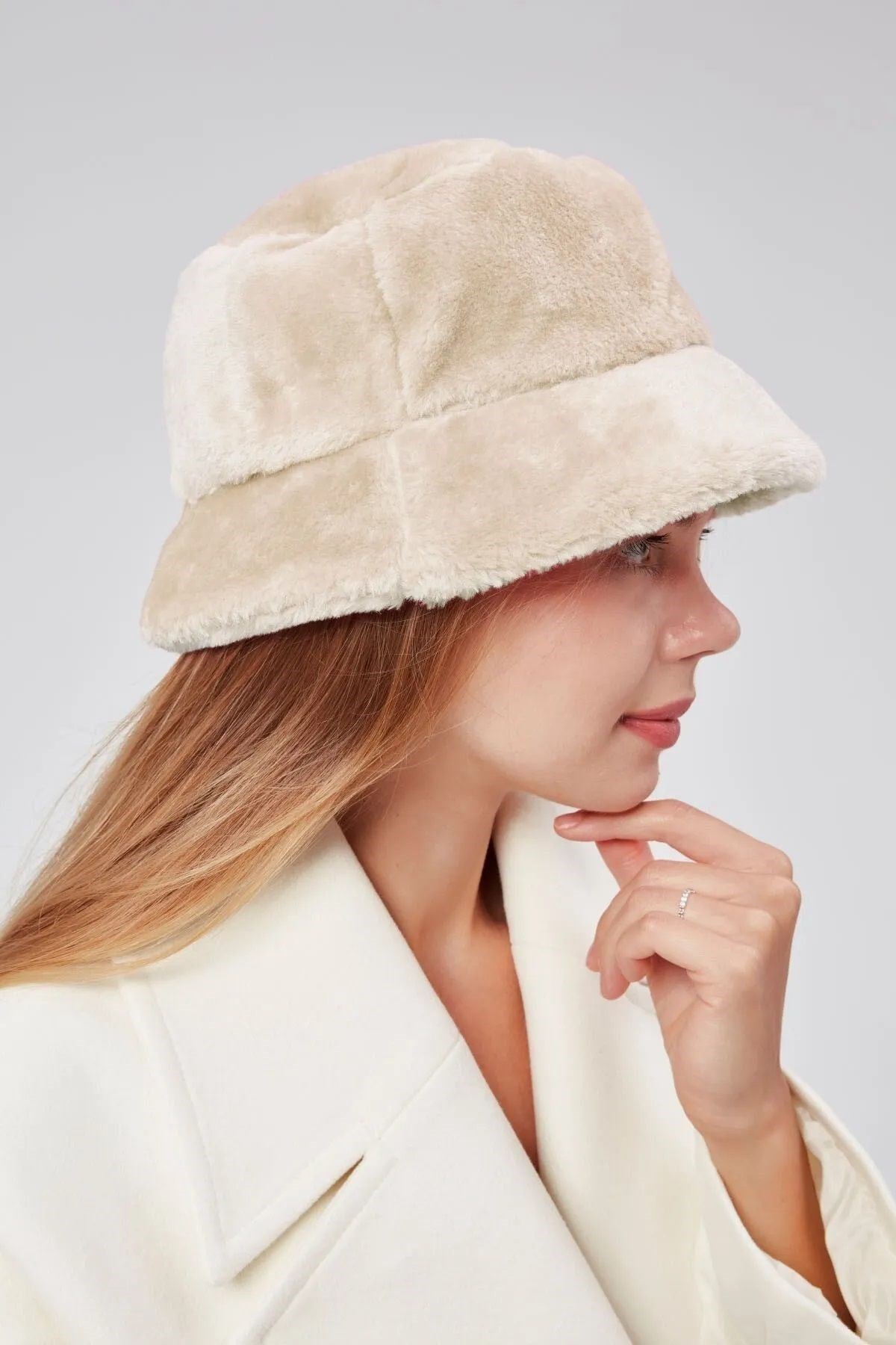 Şık Kadın Peluş Kova  Balıkçı Bucket Kışlık Şapka