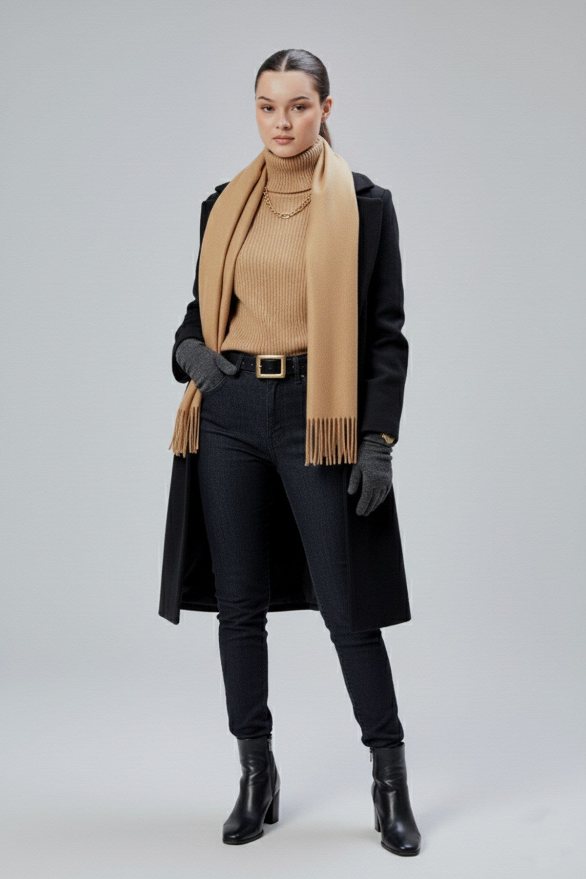 Kadın Yumuşak Dokulu Akrilik Basic Kışlık Şal Bej