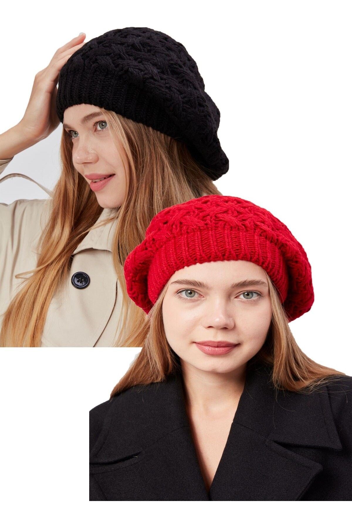 2li Kadın Kışlık Şık Triko Ressam Örgü Bere 2 Adet