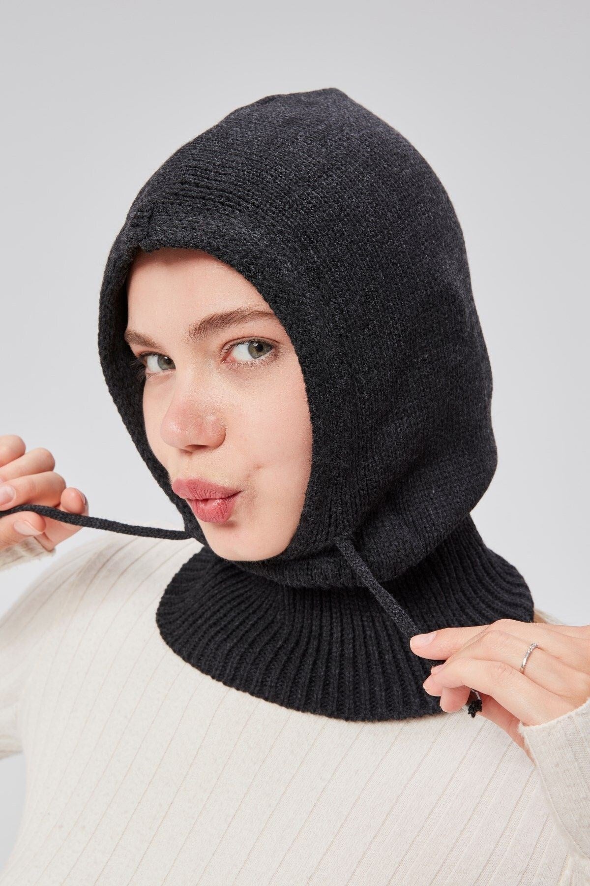 Lüks Kadın Kışlık Balaclava Triko Örme Başlık