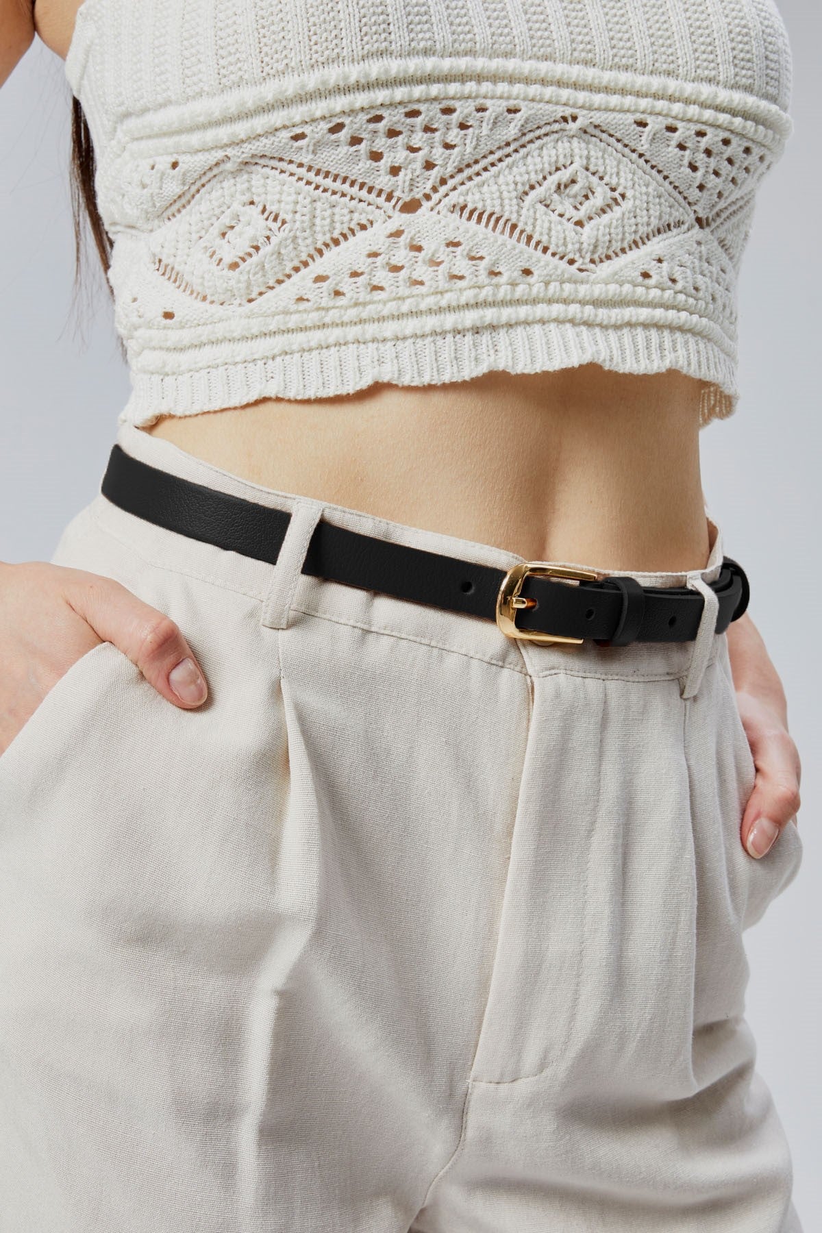 derikem %100 Hakiki Deri Şık Sarı Tokalı Kadın Kemeri 2 Cm